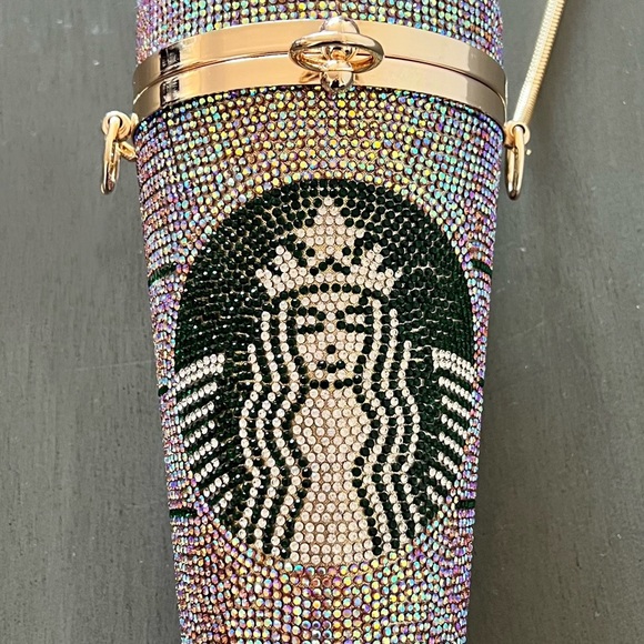 Starbucks Mermaid Rose Gold Aurora Borealis Rhinestone Coffee Cup Clutch Purse - Picture 3 of 13